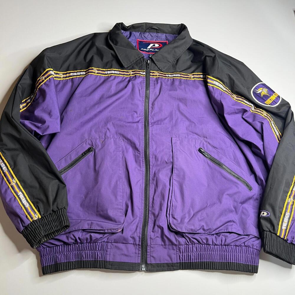 Vintage Pro Player Minnesota Vikings NFL Jacket Purple Black Men’s‎ XL 90s Full
